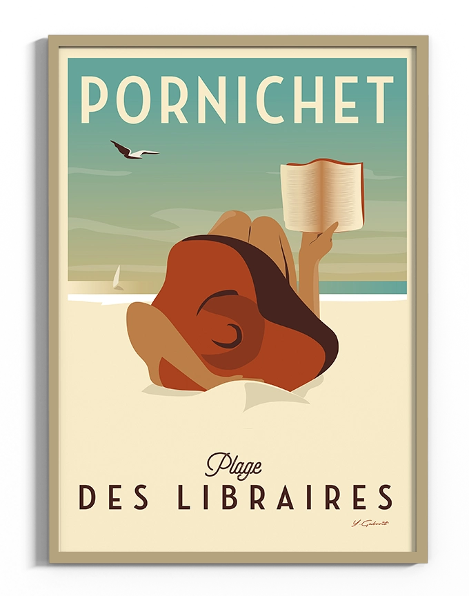 affiche-pornichet-plage-des-libraires-vintage-atlantique-yohan-gaborit