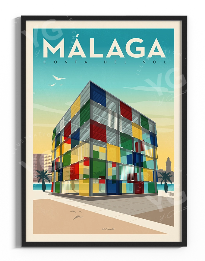affiche-Malaga-el-cubo-pompidou-vintage-yohan-gaborit