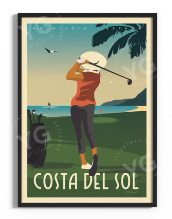 affiche-golf-malaga-costa-del-sol-vintage-yohan-gaborit